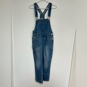Oak + Fort - Oversized Relaxed Straight Leg Denim Overalls Medium Dark Wash
